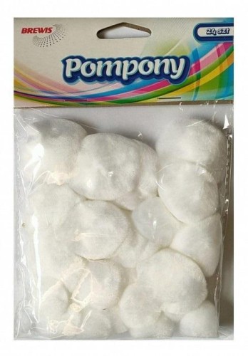 Pompony puszyste białe 24szt, Brewis
