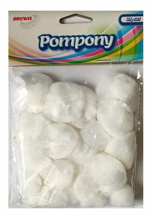 Pompony puszyste białe 24szt, Brewis