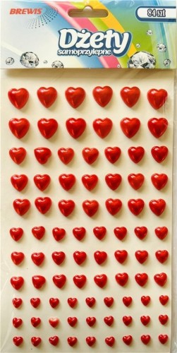 Dżety samoprzylepne czerwone serca 84szt, Brewis