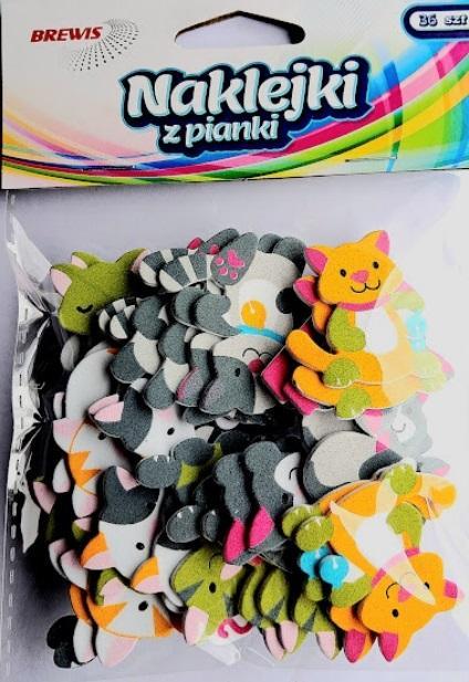 Naklejki z pianki Koty 36szt, Brewis