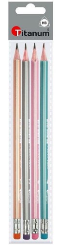 Ołówek z gumką trójkątny HB perłowy 4szt, Titanum