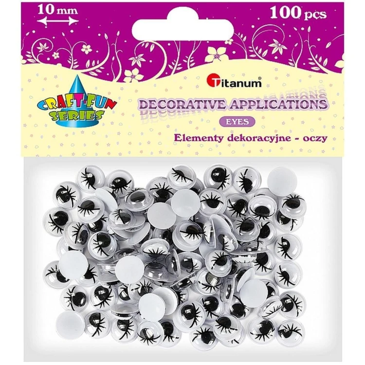 Oczy bez kleju z rzęsami 10mm 100szt, Titanum