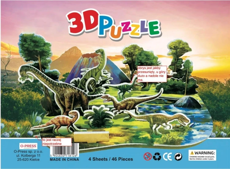 Puzzle 3D 46 Dinozaury, O-press