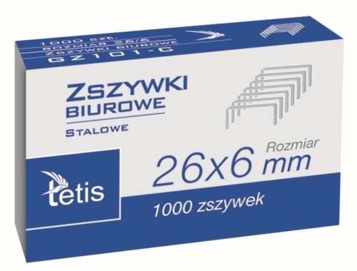 Zszywki biurowe 26/6 1000szt. GZ101-C, Tetis