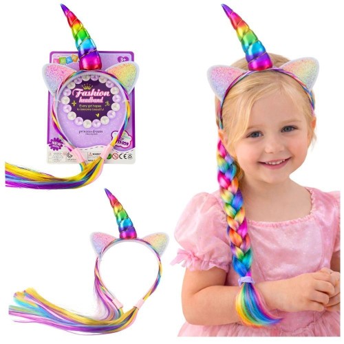 Opaska z rogiem Jednorożca kolor włosy warkoczy