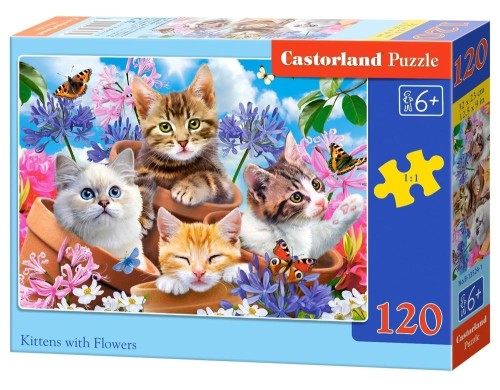Puzzle 120 Kittens with Flowers CASTOR, Castorland