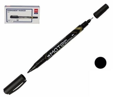 Marker permanentny dwustronny czarny (12szt) DELI