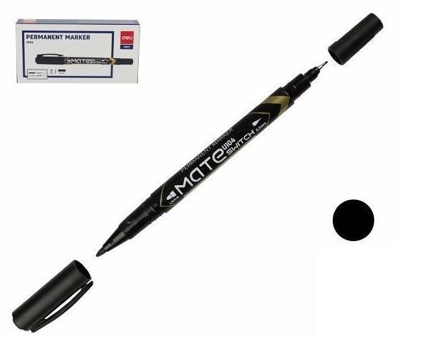 Marker permanentny dwustronny czarny (12szt) DELI