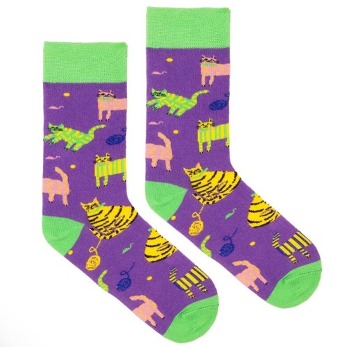 Skarpetki bawełna organiczna koty fioletowe 42-46