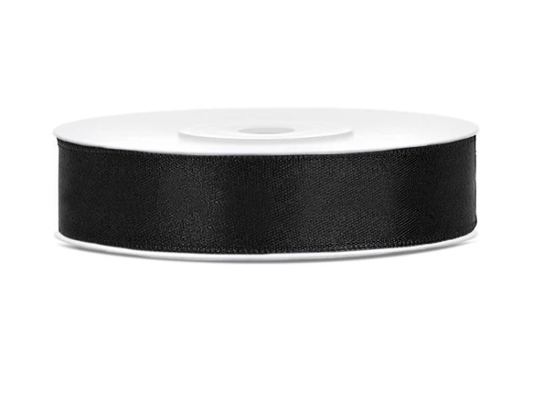 Tasiemka satynowa czarna 12mm/25m