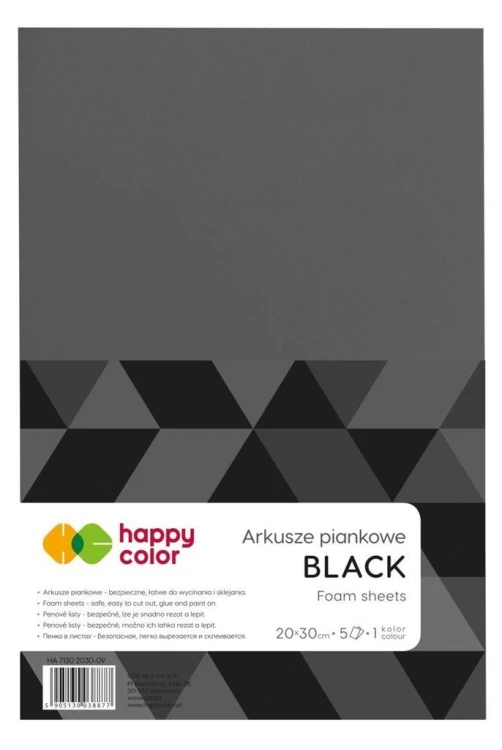 Arkusze piankowe A4 5szt czarne HAPPY COLOR, GDD