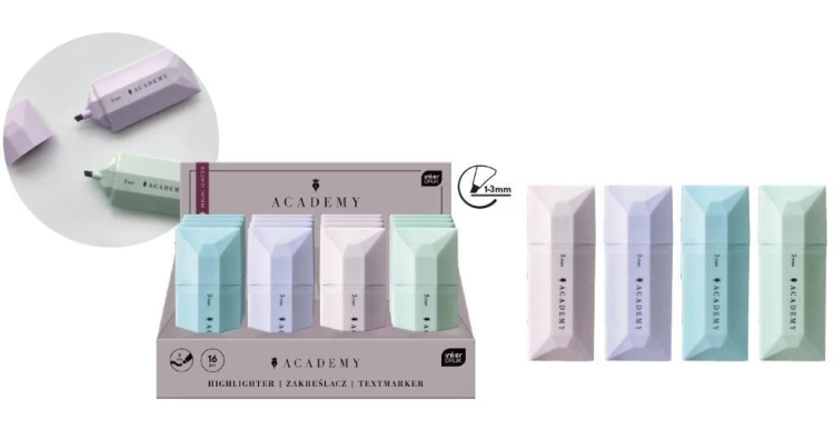 Zakreślacz płaski Academy (16szt), INTERDRUK