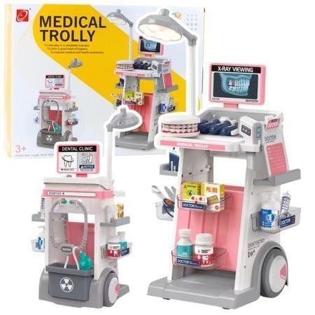 Zestaw doktor wózek medyczny różowy 26el, Leantoys