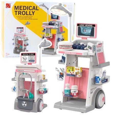 Zestaw doktor wózek medyczny różowy 26el, Leantoys