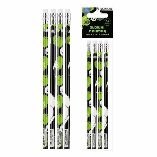 Ołówek z gumką HB Football 4szt, STARPAK