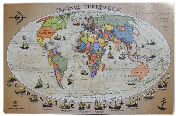 Podkładka mapa trasami odkrywców, Zachem