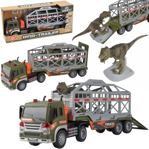 Auto ciężarówka klatka z dinozaurem świecąca