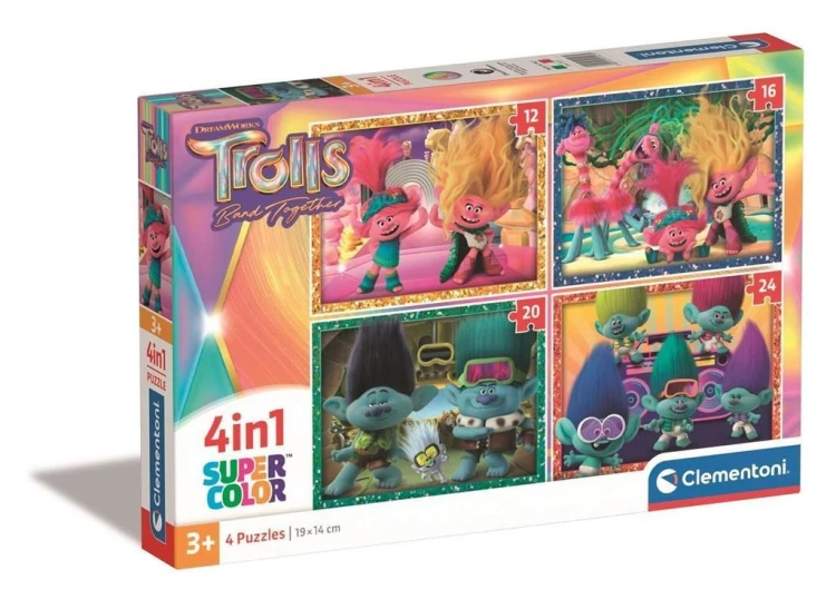Puzzle 4w1 Super Kolor Trolls 3, Clementoni