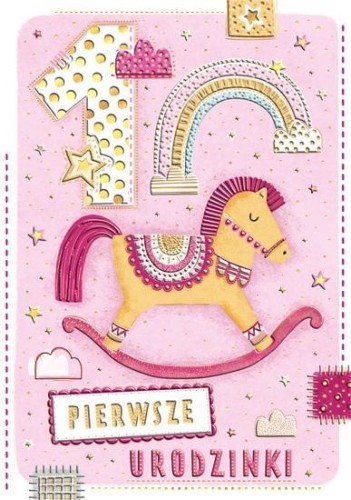 Karnet A5 Urodziny roczek dziewczynka - Konik