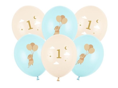 Balony Myszki z cyferką 1 Light Blue 30cm 6szt