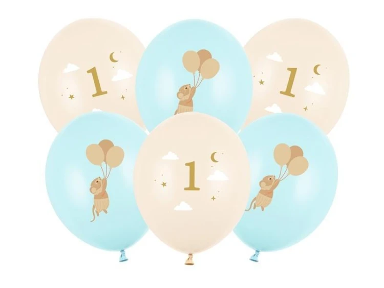 Balony Myszki z cyferką 1 Light Blue 30cm 6szt