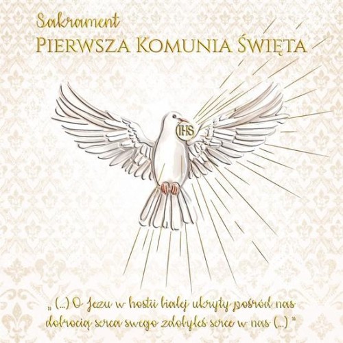 Karnet A5 Komunia Złoty gołąb