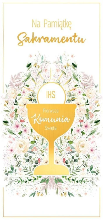 Pudełko DL pamiątkowe Komunia Kielich w kwiatach