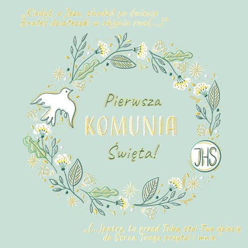 Karnet A5 Komunia Miętowy gołąbek