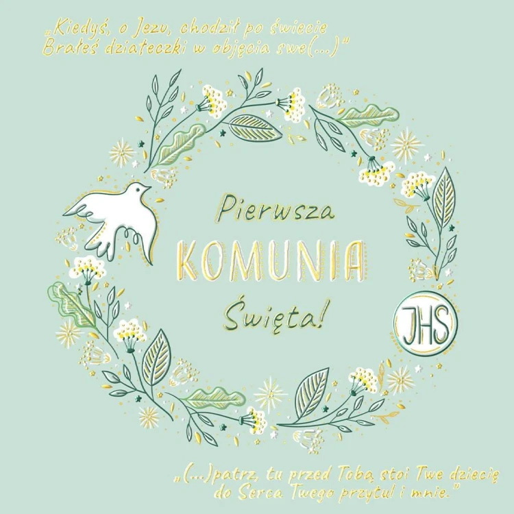 Karnet A5 Komunia Miętowy gołąbek