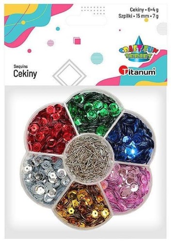 Cekiny 7mm 6 kolorów + szpilki 15mm, Titanum