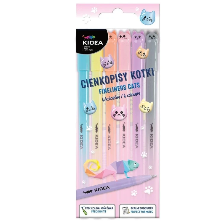 Cienkopisy Kotki 6 kolorów KIDEA, DERFORM