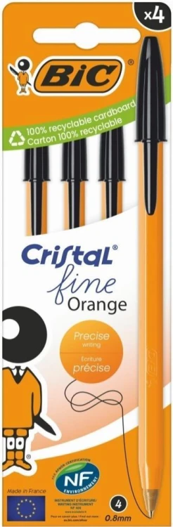 Długopis Orange Fine Cristal 4szt czarny BIC, BIC