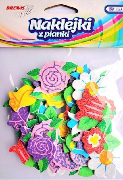 Naklejki z pianki Kwiatki 33szt, Brewis