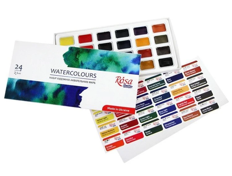 Farby akwarelowe w kostkach 2,5ml 24 kolorów, Rosa