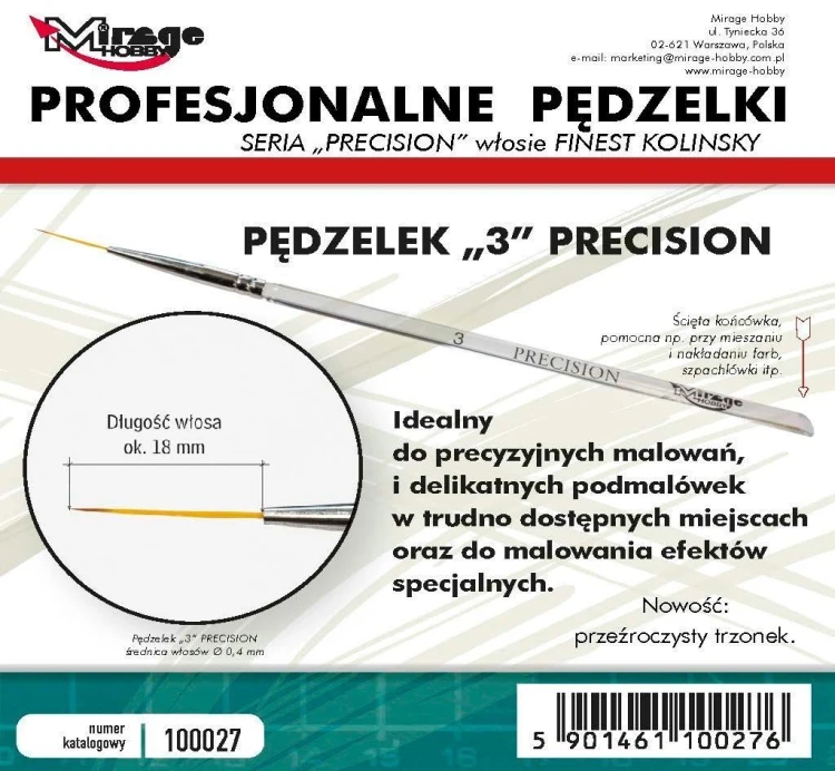 Pędzelek Precision Kolinsky 3, Mirage Hobby