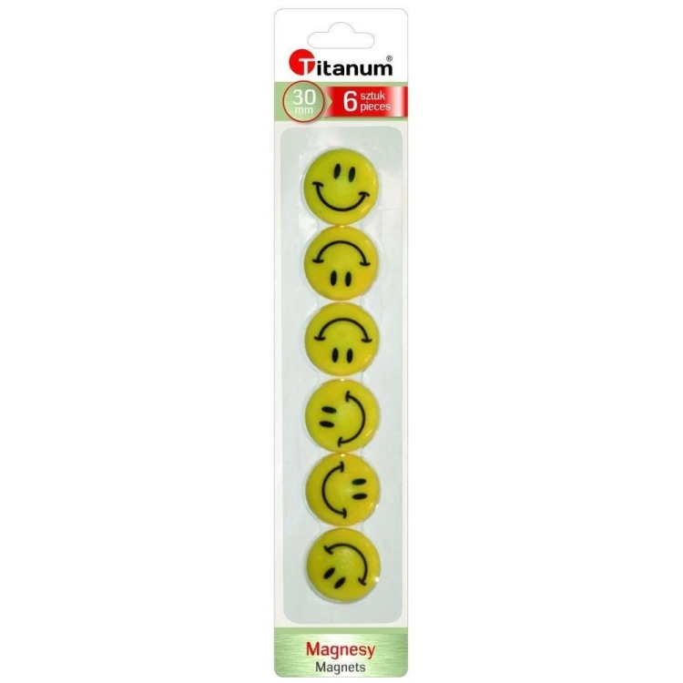 Magnesy do tablic emotikony 30mm żółte, Titanum