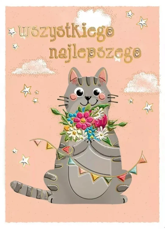 Karnet B6 Kot z bukietem brzoskwinia