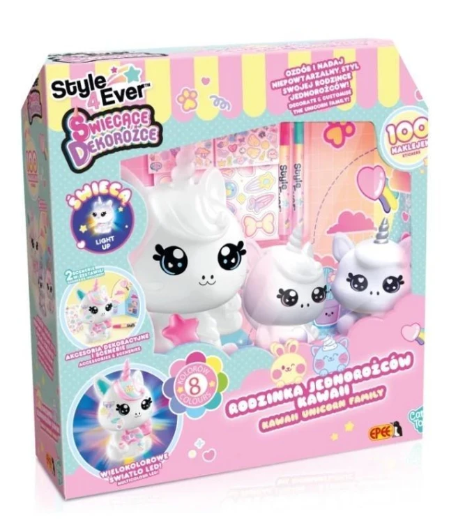 Świecące dekorożce DIY Rodzinka jednorożców kawaii