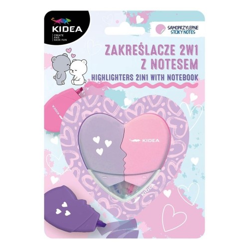 Zakreślacze Serce 2w1 z notesem KIDEA, DERFORM