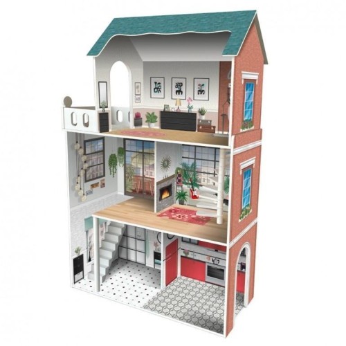 Drewniany 3-piętrowy domek dla lalek, DeQube