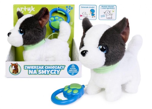 Piesek chodzący na smyczy biało-czarny, Artyk