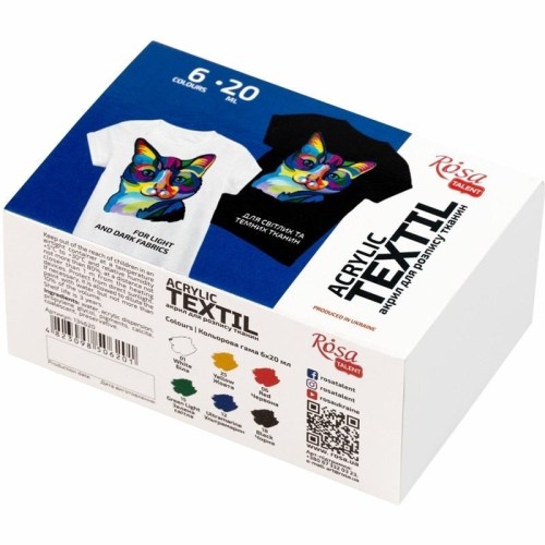 Farby do tkanin 20ml 6 kolorów, Rosa