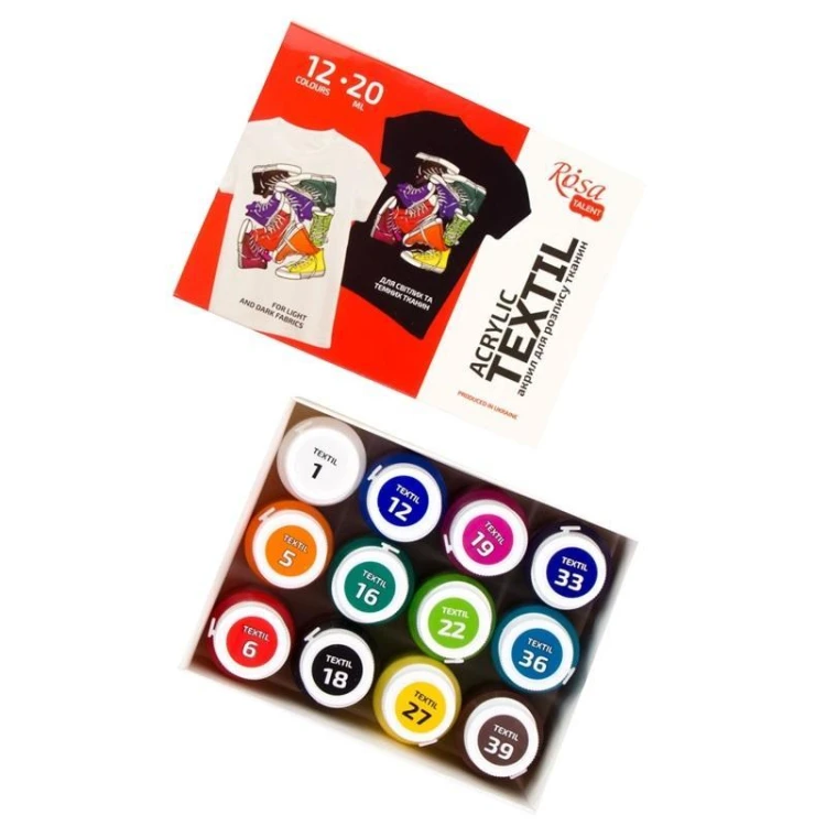 Farby do tkanin Style 20ml 12 kolorów, Rosa