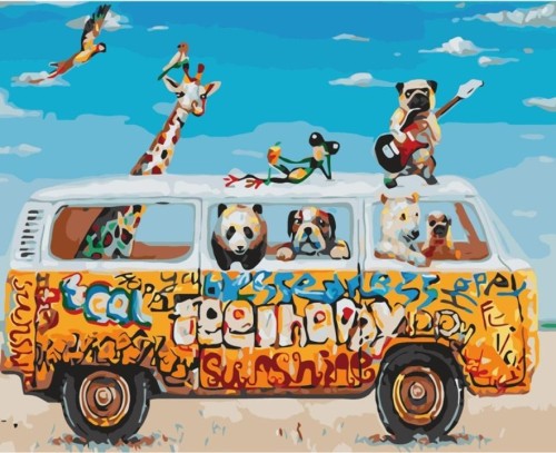 Malowanie po numerach 40x50cm Zwierzątka w busie