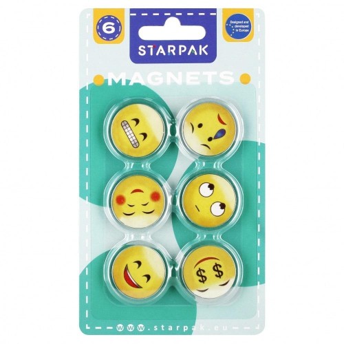 Magnes kolorowy emotikony 33mm 6 sztuk, STARPAK