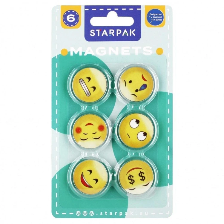 Magnes kolorowy emotikony 33mm 6 sztuk, STARPAK