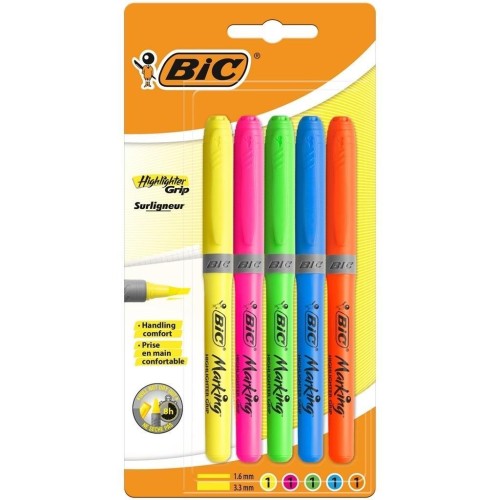 Zakreślacz Highlighter Grip 5 kolorów BIC, BIC