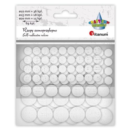 Rzepy samoprzylepne okrągłe białe 69kpl, Titanum
