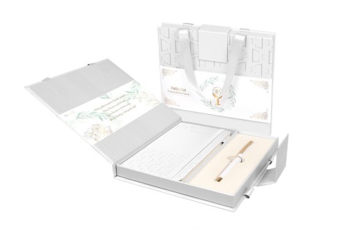 Długopis + Notes Komunia premium biały