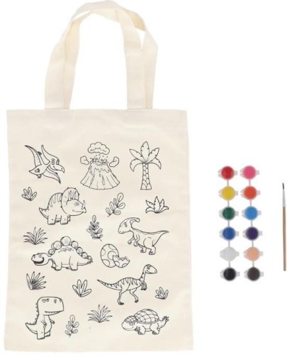 Torba płócienna do kolorowania z farbkami - Dino